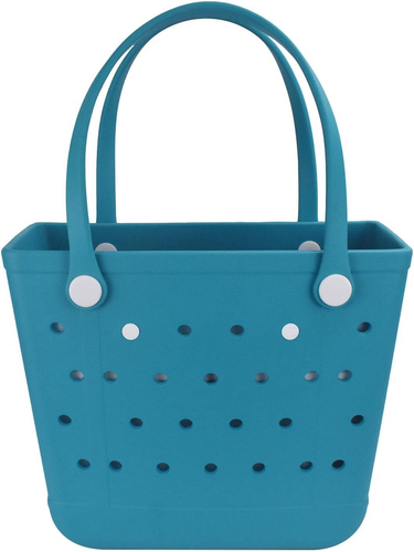 Lightweight Extra large Rubber Beach Bag Small mini Tote Medium, M-lake Green