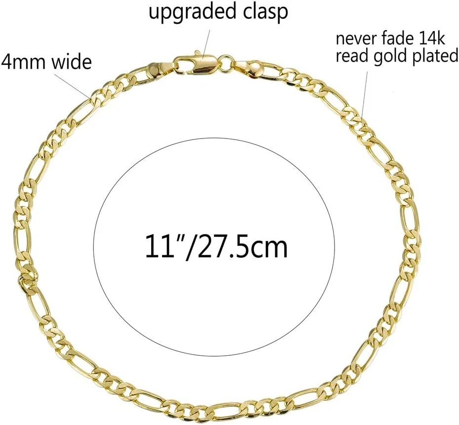 Elegant Cuban Link Gold Anklet with 4mm Figaro Chain - Adjustable Sizes - Image 4 of 4