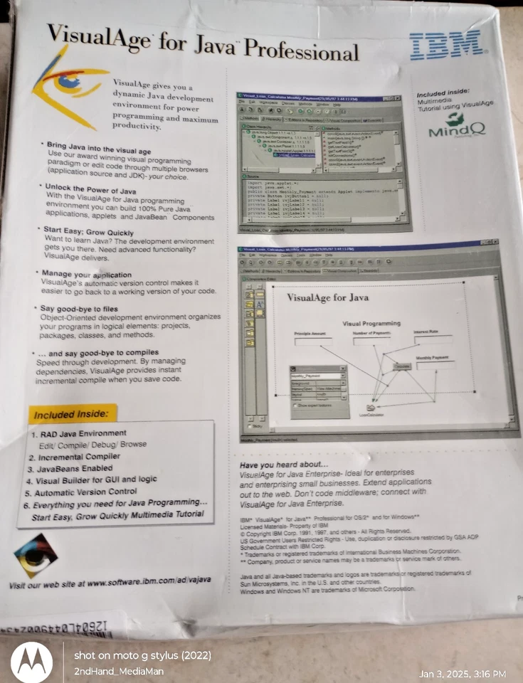 VINTAGE NEW SEALED VISUAL AGE FOR JAVA PROFESSIONAL VERSION 1.0 PC SOFTWARE - Image 2 of 3