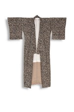 Vintage Japanese Silk Kimono Robe: Khaki Brown Abstract Pattern