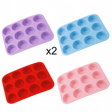 2x Silicone Muffin Cupcake Baking Tray-Non-stick, Dishwasher & Oven Safe 12 Cups