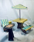 Vtg '63 Ideal Tammy/Barbie Cardboard House Porch Furniture set Grill Umbrella