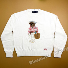 POLO RALPH LAUREN Polo Bear Knit Sweater White Crewneck Women's Size M w/ Box'