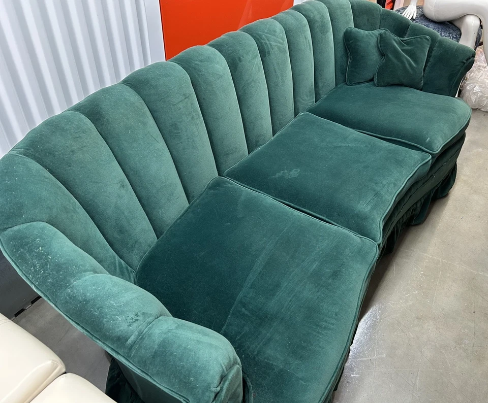Винтажный 1920-х годов оболочка назад диван изумрудно-зеленый бархат отделка - Изображение 3 из 4