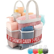 Collapsible Mesh Shower Caddy Tote 7 Pocket Portable Bathroom Organizer Bag for