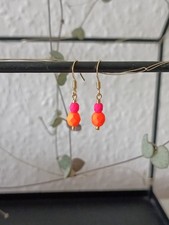 Ohrringe Neon Pink Orange Ohrhänger Vergolde...