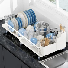 Expandable Dish Drying Rack,Multifunctional Adjustable Dish Drainer with Swiv...