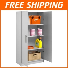 Sleek 2-Door Pantry Cupboard, Adjustable Shelves, Light Gray