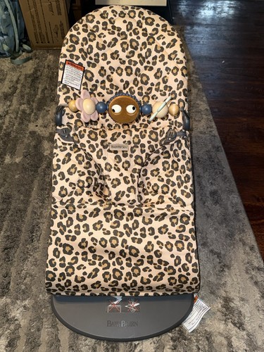 BabyBjörn Portable Infant Baby Bouncer Seat Animal Print Fabric Gray Frame