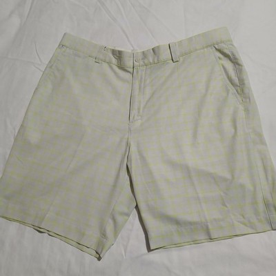NIKE GOLF 35 Tour Performance Dri-Fit Shorts Cream/Lime Green Check 9'' Inseam