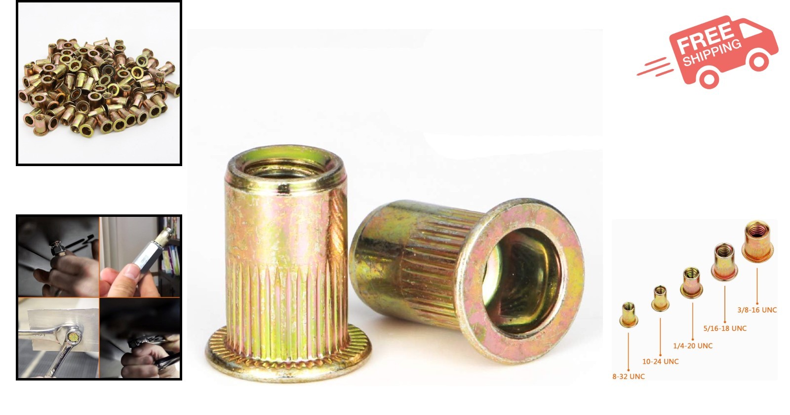 Heavy-Duty 8/32'' Carbon Steel Rivnuts, 100 Flat Head Fasteners for All Projects