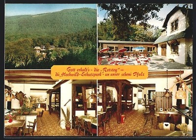Postcard Wachenheim/Wine Route, Gasthaus Rotsteig, interior view of the veranda 