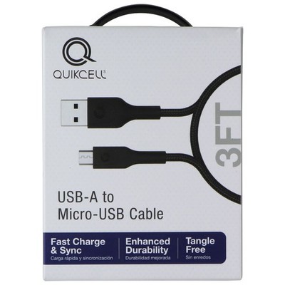 Quikcell 3 Foot USB-A to Micro-USB Fast Charge and Sync Cable - Black
