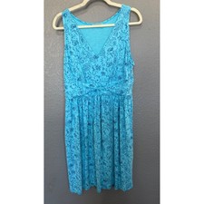 Fresh Produce Blue Floral Dress XL Sleeveless V-Neck Empire Waist Pocket