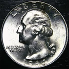 1964 Washington Quarter 25c US Coin 90% Silver Philadelphia Mint BU Uncirculated