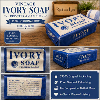 Ivory Soap Procter & Gamble Vintage 1940s Era Soap Bar In Original Package Nice