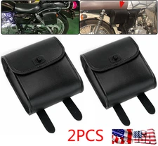 2X Universal Motorcycle Bike Leather Front/Rear/Side Tool Bag Luggage Saddle Bag