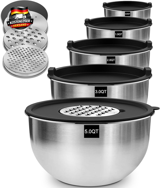 Terlulu RüHrschüSsel 5Er Set, Edelstahl SchüSsel SalatschüSsel Set Mit Deckel, 4-image