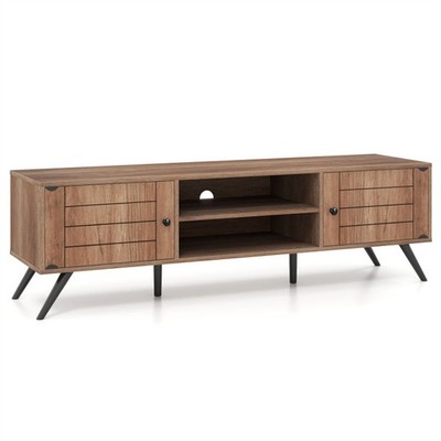 Oak TV Stand for 65-Inch TV 210 Lbs Capacity Media Console with Storage Cabinets