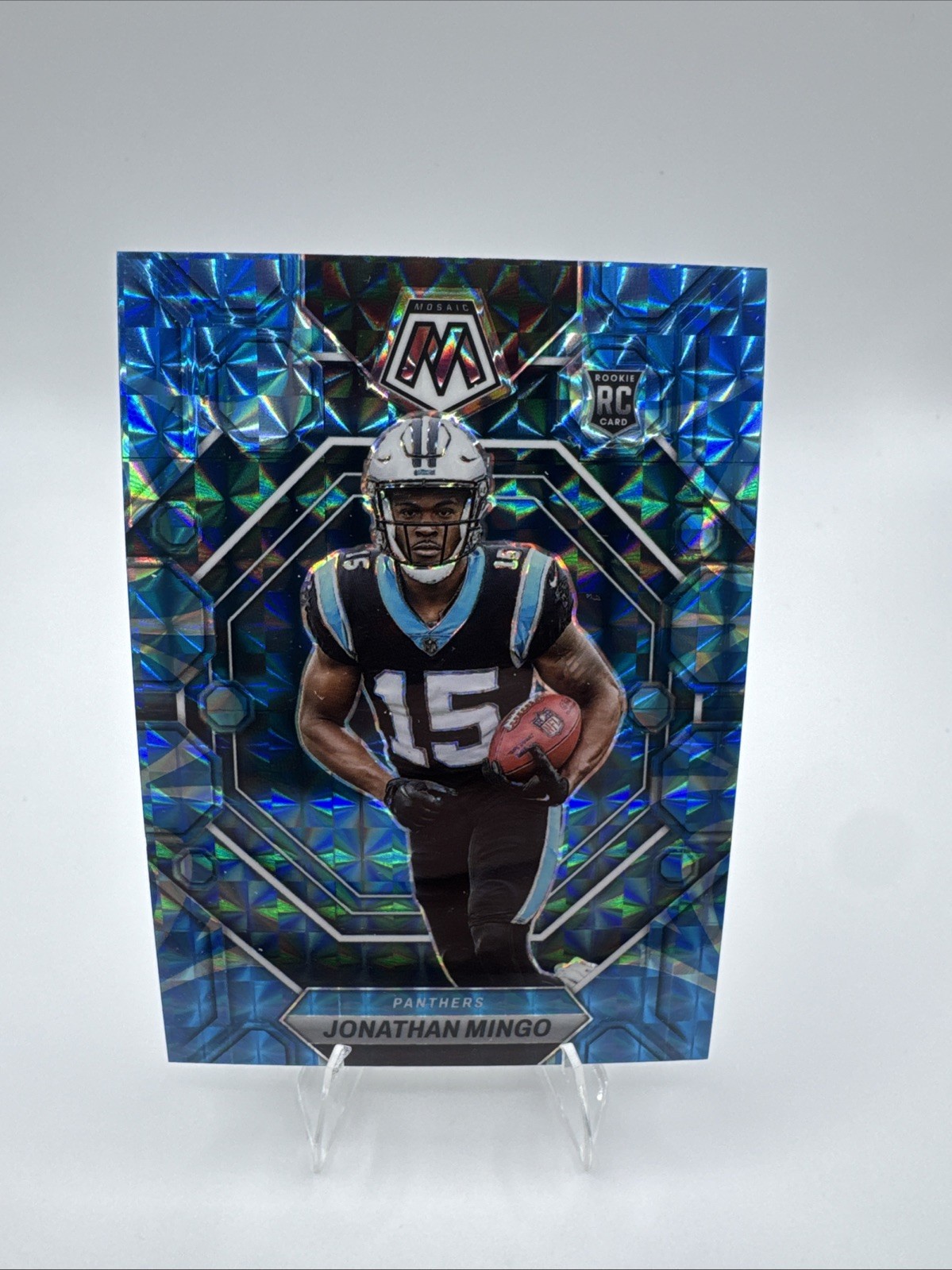 2023 Panini Mosaic - Rookies Jonathan Mingo #336 Reactive Blue Mosaic Prizm (RC)