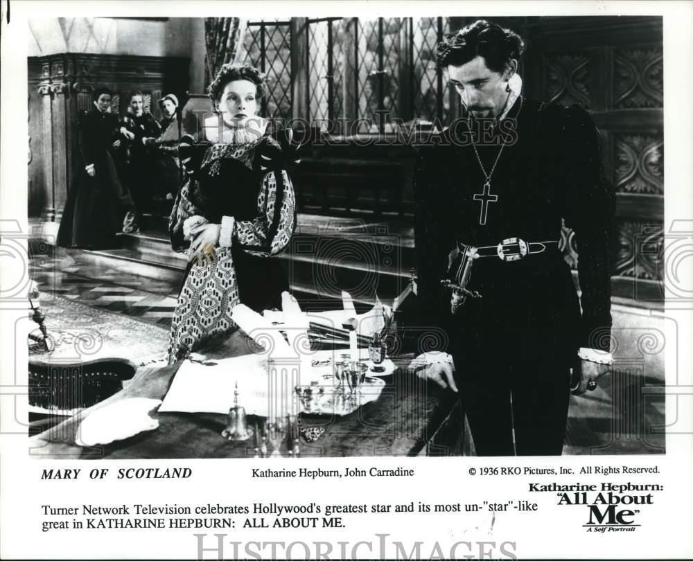 1936 Press Photo Katharine Hepburn and John Carradine star in Mary of Scotland