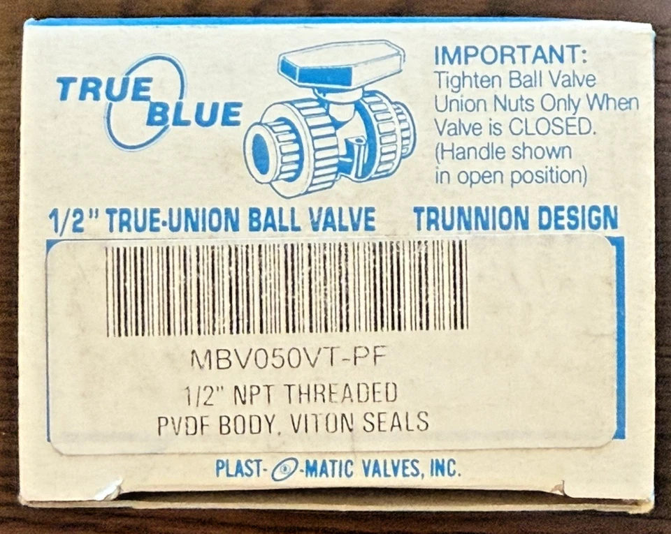 PLAST-O-MATIC ~ True Blue ~ MBV050VT-PF ~ 1/2" True-Union Ball Valve ~ Trunnion - Image 3 of 4