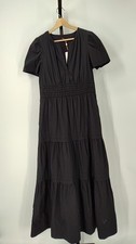 Quince Women 100% Organic Cotton Poplin Tiered Maxi Dress Black S