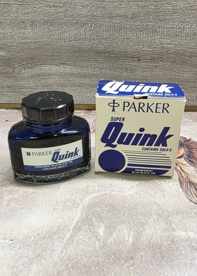 Vintage Parker Super Quink Permanent blau-schwarz Tintenflasche in Box selten Parker
