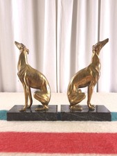 Rare Large Jennings Brothers Art Deco Gilt Metal Whippet Greyhound Dog Bookends 