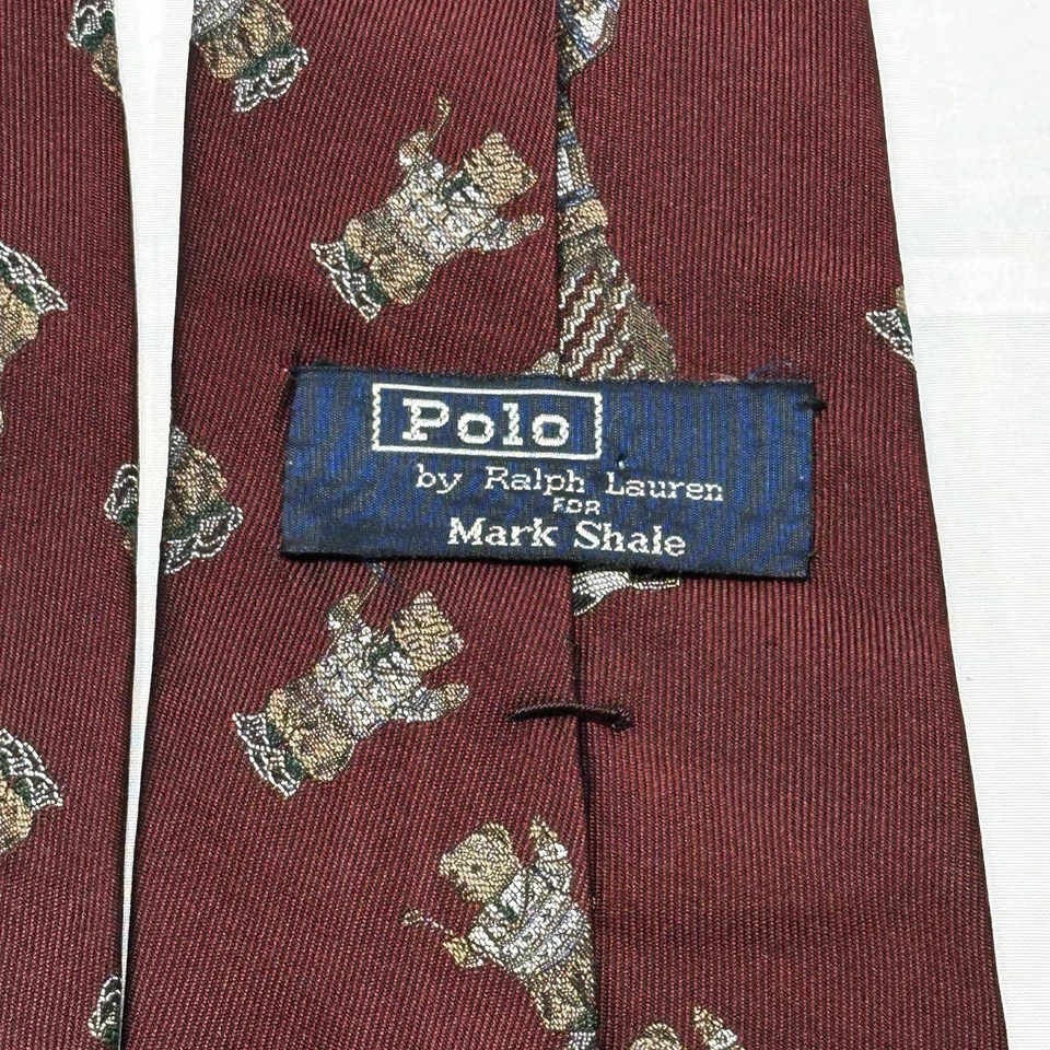 Corbata POLO Ralph Lauren Mark Shale Bear para hombre años 90 DE COLECCIÓN RARA seda a cuadros EE. UU. Foto 4 de 4