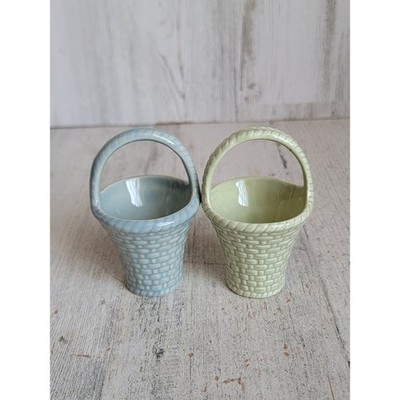 Hallmark pastel miniature Easter basket blue green ceramic spring set mini