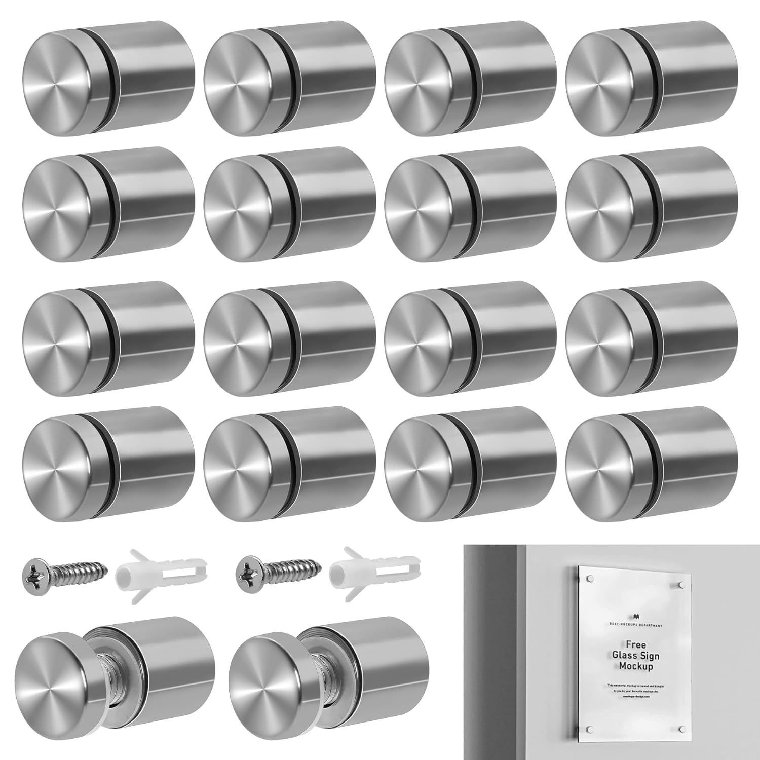 18PCS Standoff Wall Fixings, 19X25Mm Stainless Steel Sign Standoff Screws Wall