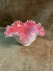 1940S Fenton Art Glass Peach Crest Ruffled Crimped Small Flower Bowl/Vase
