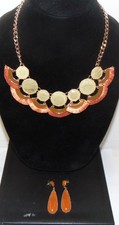 INC Beige Cabachons with Orange Fringe Neckla...