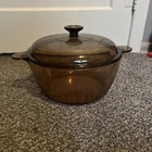 Vtg Visions Corning Ware Pyrex Amber 4.5L Glass Dutch Oven Stock Pot & Lid