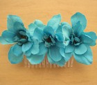 Triple Turquoise Apple Blossom  Silk Flowers  Hair Comb, Wedding,Dance,Prom   — photo 2