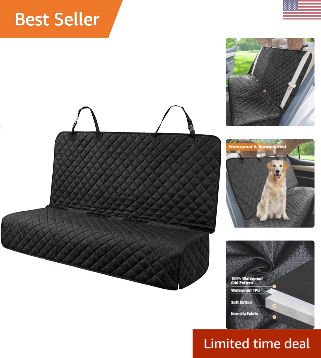 Pet-Friendly Backseat Protection - Water-Resistant Bench Seat Cover for Cars
