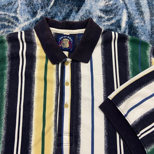 Vtg Polo Shirt Vertical Striped 80s 90s 