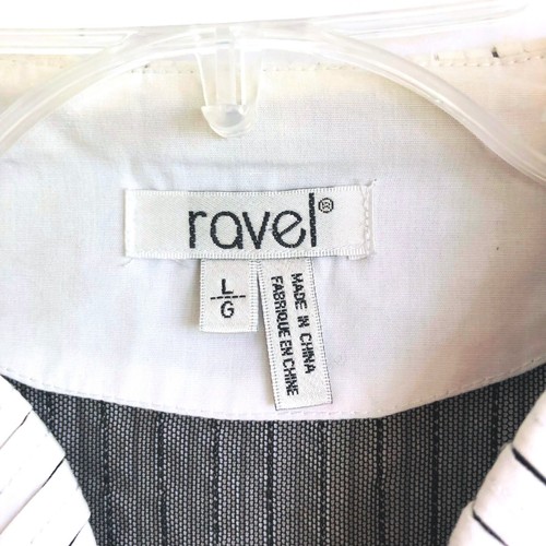 Ravel Cotton Stitched White Full Zip Stretch Long Sleeve V-Neck Blouse Large - Picture 12 of 18