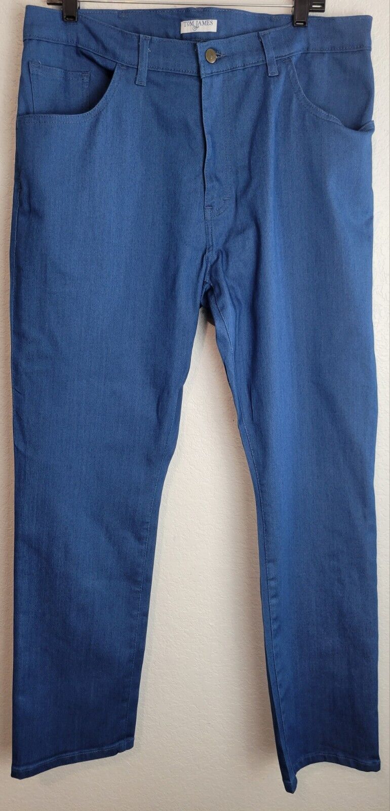 Tom James Blue Delta Custom USA Made Mens Blue Jhino 36x31 Dress Pants Stretch