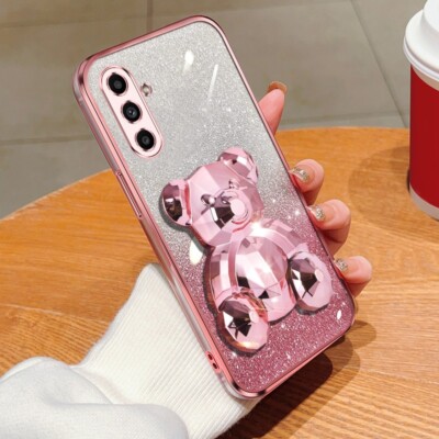 For iPhone Samsung Huawei Moto Case 3D Diamond Bear Holder Cover Rotating Stand