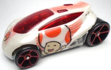 2016 HOT WHEELS SUPER MARIO VANDETTA TOAD WHITE 1:64 DIECAST 2 1/2" CAR WITH RED