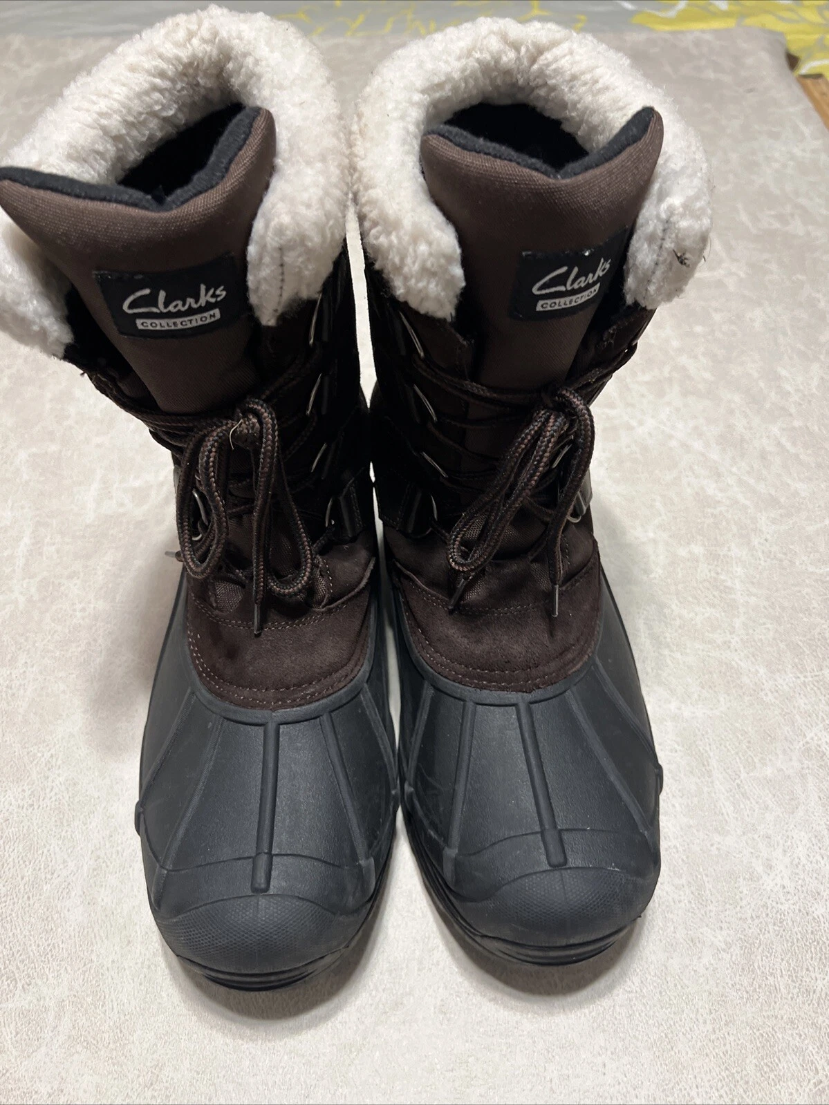 Clarks Collection Men's Brown Crewson Rise Leather Waterproof Duck Boots Sz. 13M