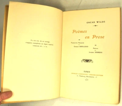 OSCAR WILDE POEMES EN PROSE CHARLES CARRINGTON 1906 DECADENCE FIN DE SIECLE - Photo 1/4