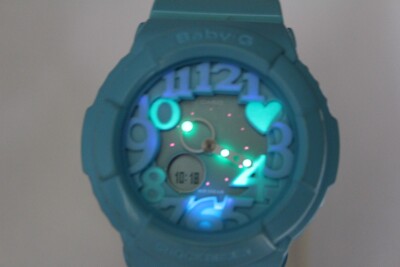 CASIO vintage BGA-130 Blue Analog Digital Neon Dial Baby-G Watch