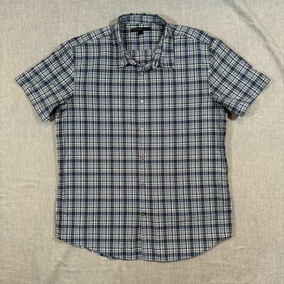 John Varvatos USA Shirt Men's Large Button Up Plaid Short Sleeve Casual