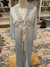 Vintage Gilead Light Blue Floral Long Gown Robe Peignoir Pajama Size Small