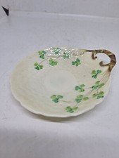 Rare Belleek 3rd Black Mark Dish. Basket Weave And Shamrock.  Irish Porcelain