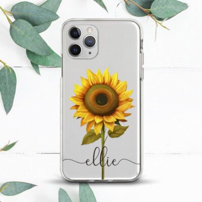 Custom Name Sunflower Minimalist Case For iPhone X SE 11 12 13 14 15 Pro Max XR