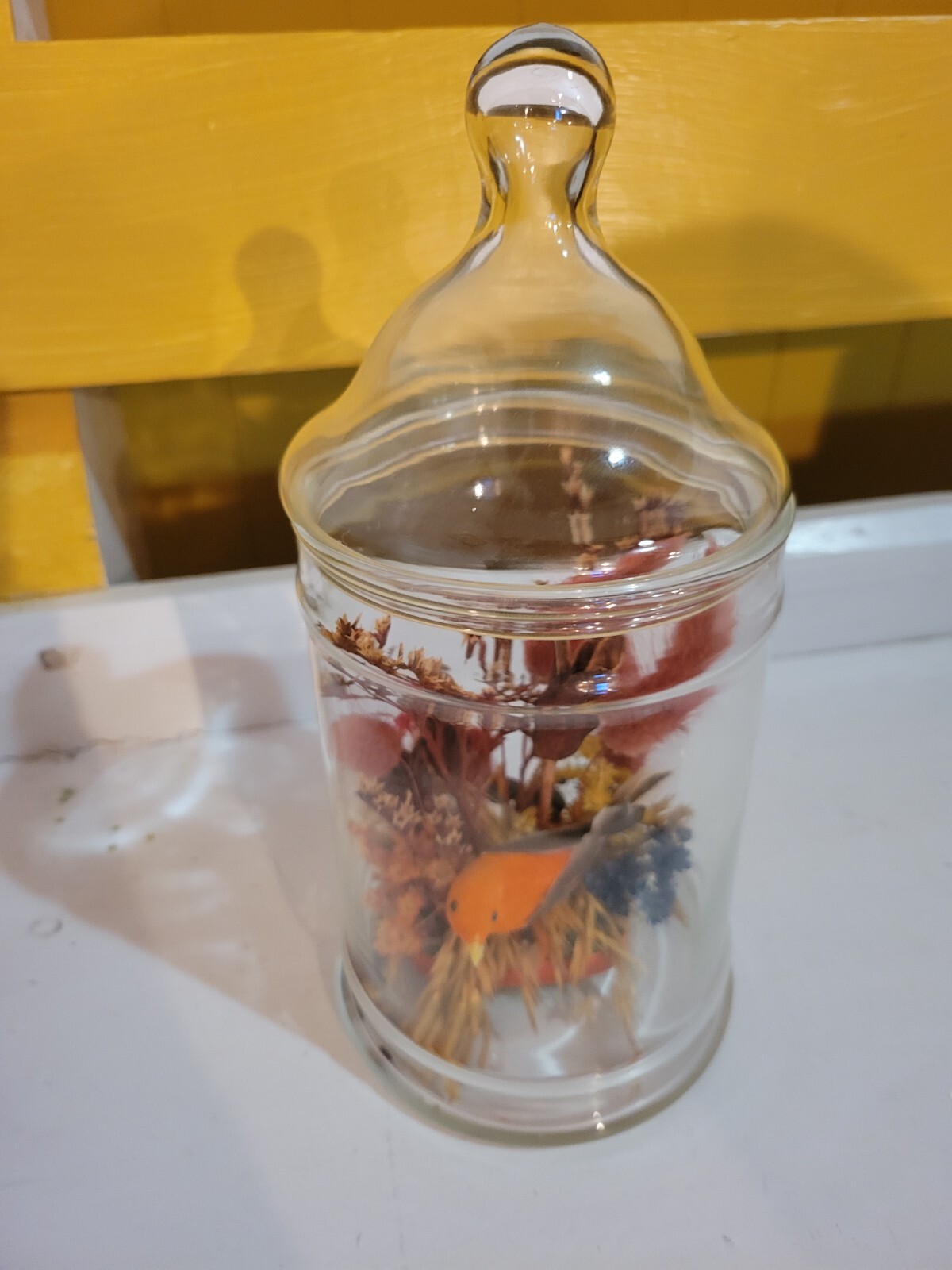 Vintage Dried FLowers Clear Glass Terrarium Lidded Boho Apothecary Jar-image